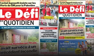 Voici la une du Défi Quotidien de ce Vendredi 12 Avril 2024