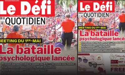 Voici la une du Défi Quotidien de ce Jeudi 02 Mai 2024