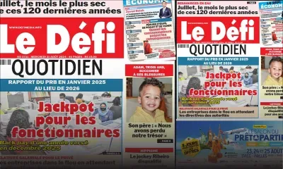Voici la une du Défi Quotidien de ce Mercredi 21 Août 2024
