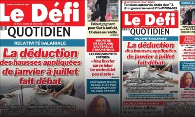 Voici la une du Défi Quotidien de ce Lundi 26 Août 2024