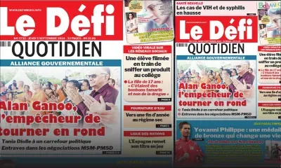Voici la une du Défi Quotidien de ce Jeudi 05 Septembre 2024