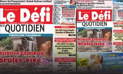 Voici la une du Défi Quotidien de ce Mercredi 02 Octobre 2024