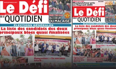 Voici la une du Défi Quotidien de ce Vendredi 11 Octobre 2024