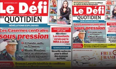 Voici la une du Défi Quotidien de ce Mardi 22 Octobre 2024