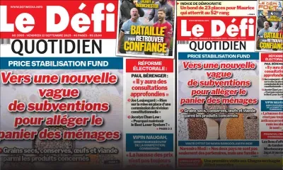 Voici la une du Défi Quotidien de ce Vendredi 12 Septembre 2025