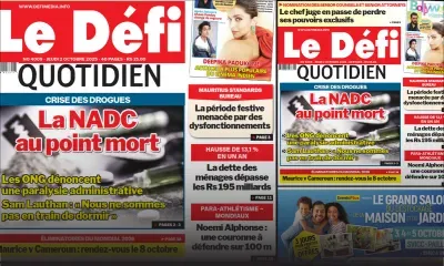 Voici la une du Défi Quotidien de ce Jeudi 02 Octobre 2025