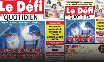 Voici la une du Défi Quotidien de ce Jeudi 09 Octobre 2025