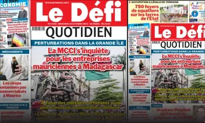 Voici la une du Défi Quotidien de ce Mercredi 15 Octobre 2025