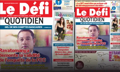 Voici la une du Défi Quotidien de ce Jeudi 23 Octobre 2025