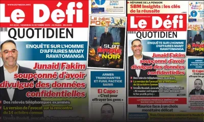 Voici la une du Défi Quotidien de ce Vendredi 31 Octobre 2025