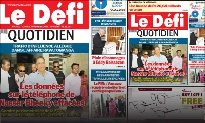 Voici la une du Défi Quotidien de ce Lundi 03 Novembre 2025