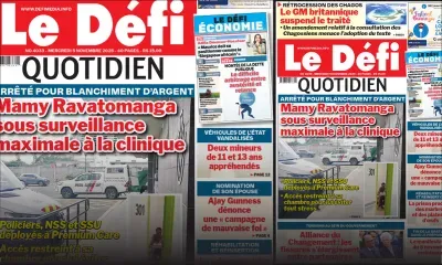 Voici la une du Défi Quotidien de ce Mercredi 05 Novembre 2025