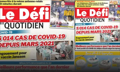 Voici la Une du Défi Quotidien de ce mercredi 13 Août 2021