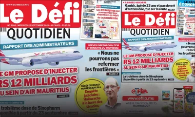 Voici la Une du Défi Quotidien de ce mercredi 22 Septembre 2021