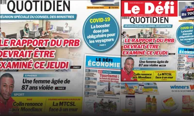 Voici la Une du Défi Quotidien de ce mercredi 13 Octobre 2021