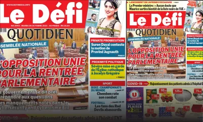 Voici la Une du Défi Quotidien de ce mardi 26 Octobre 2021