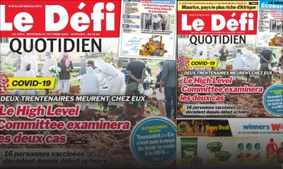 Voici la Une du Défi Quotidien de ce mercredi 27 Octobre 2021
