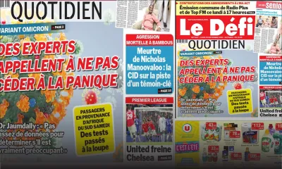 Voici la une du Défi Quotidien de ce lundi 29 Novembre 2021
