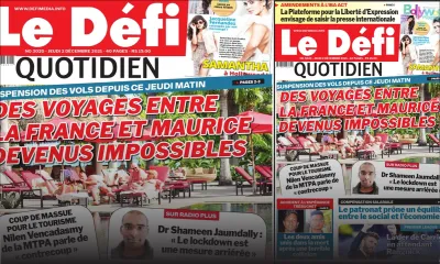 Voici la une du Défi Quotidien de ce jeudi 02 Décembre 2021