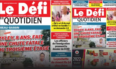 Voici la une du Défi Quotidien de ce mardi 04 janvier 2022