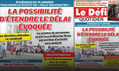 Voici la une du Défi Quotidien de ce vendredi 14 janvier 2022