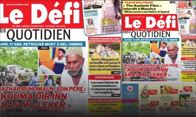 Voici la une du Défi Quotidien de ce mardi 15 mars 2022