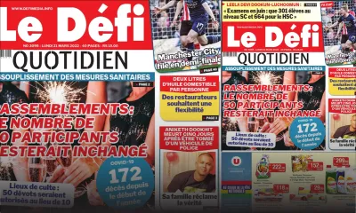 Voici la une du Défi Quotidien de ce lundi 21 mars 2022