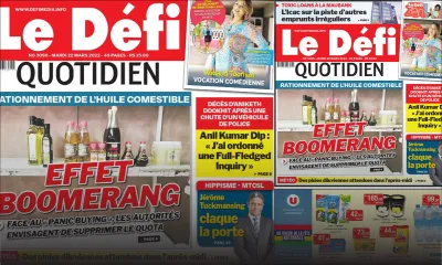 Voici la une du Défi Quotidien de ce mardi 22 mars 2022