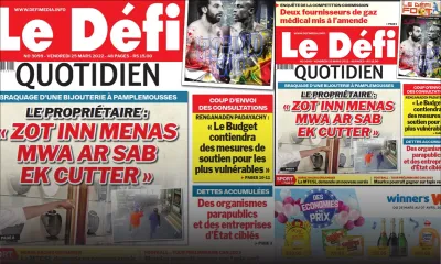 Voici la une du Défi Quotidien de ce vendredi 25 mars 2022