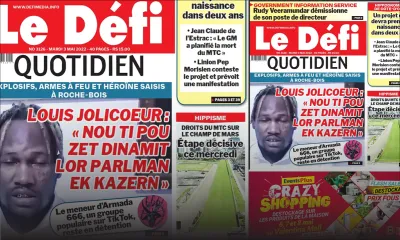 Voici la une du Défi Quotidien de ce mardi 03 Mai 2022