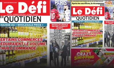 Voici la une du Défi Quotidien de ce vendredi 06 Mai 2022