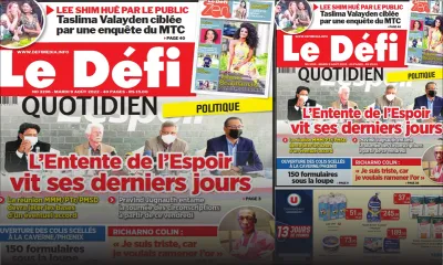 Voici la une du Défi Quotidien de ce mardi 09 Août 2022