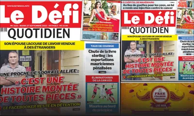 Voici la une du Défi Quotidien de ce mardi 27 Septembre 2022