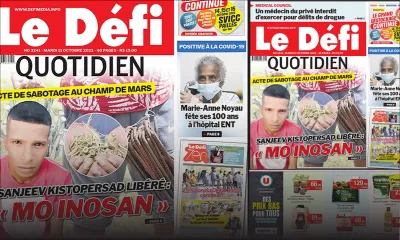 Voici la une du Défi Quotidien de ce mardi 11 Octobre 2022