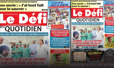 Voici la une du Défi Quotidien de ce mardi 25 Octobre 2022