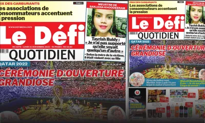 Voici la une du Défi Quotidien de ce lundi 21 Novembre 2022