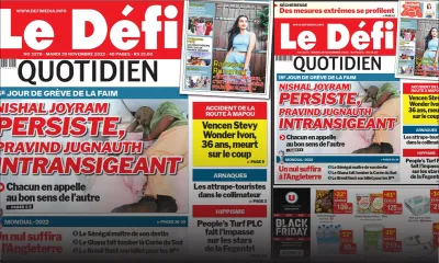 Voici la une du Défi Quotidien de ce mardi 29 Novembre 2022