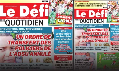 Voici la une du Défi Quotidien de ce vendredi 02 Décembre 2022