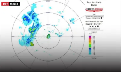 Avis de fortes pluies : image du radar de Trou-aux-Cerfs