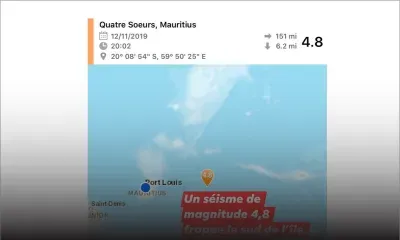 Un séisme de magnitude 4,8 enregistré à plus de 210 km au large de Maurice