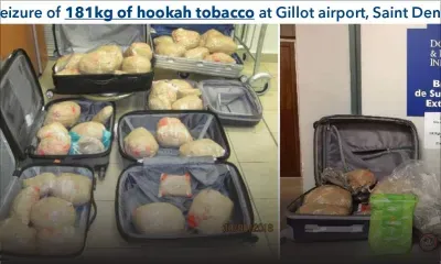 A La Réunion : saisie de 181 kilos de tabac à chicha sur quatre passagers qui étaient en transit à Maurice
