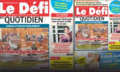 Voici la une du Défi Quotidien de ce Jeudi 03 Octobre 2024