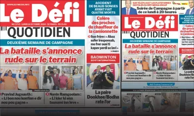 Voici la une du Défi Quotidien de ce Lundi 14 Octobre 2024