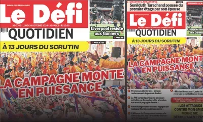 Voici la une du Défi Quotidien de ce Lundi 28 Octobre 2024