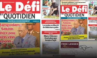 Voici la une du Défi Quotidien de ce Jeudi 14 Novembre 2024