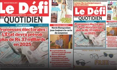 Voici la une du Défi Quotidien de ce Jeudi 21 Novembre 2024