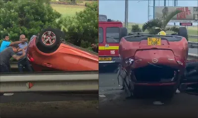 Piton : une voiture finit sa course les quatre roues en l’air en voulant éviter un véhicule
