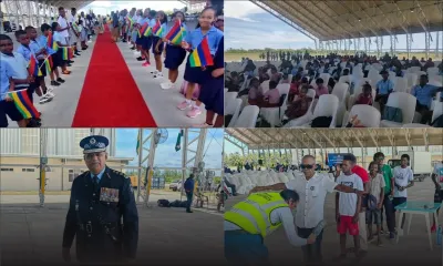 [En images] À une heure de l'inauguration des installations à Agalega : tapis rouge et élèves munis du quadricolore pour accueillir la délégation mauricienne