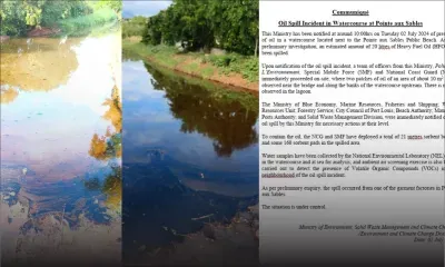 Pointe-aux-Sables : «Environ 20 litres de fioul lourd déversés», indique le ministère de l’Environnement