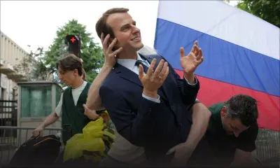 France : une statue de Macron volée, puis déposée par Greenpeace devant l'ambassade de Russie